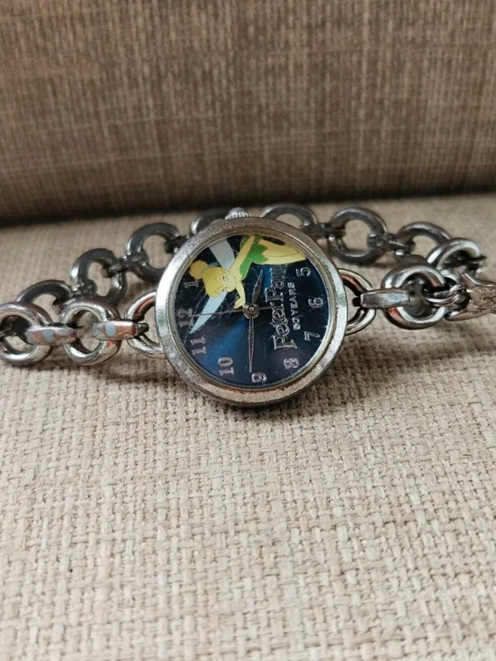 Disney Peter Pan Women Wristwatch Silver Tone Metal Strap 50 Years Wrist Watch